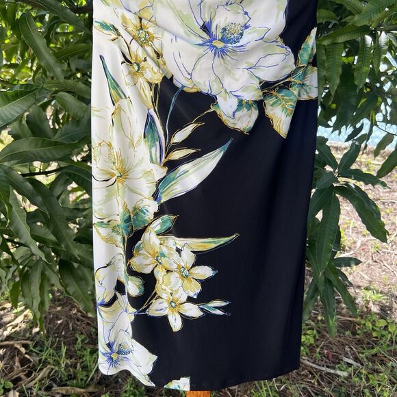 Lauren Ralph Lauren Size Sheath Dress Floral Ruched Stretch Black Sleeveless 2 - Picture 8 of 11